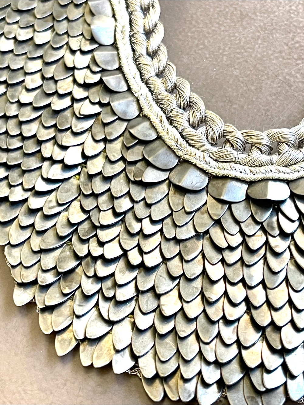 Vintage Cleopatra-Style Handmade Bib Necklace Handwoven Silver Tone Scales - Picture 5 of 9